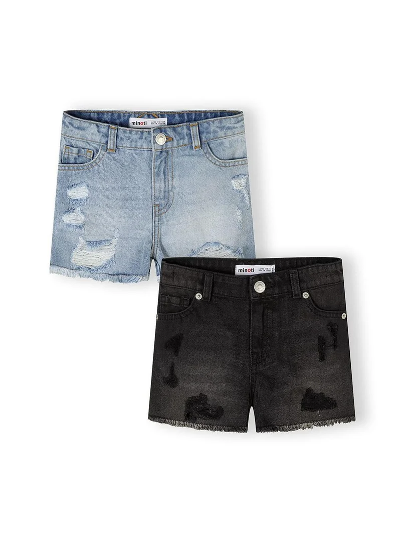 MINOTI Girls 2-pack breathable denim shorts black and blue